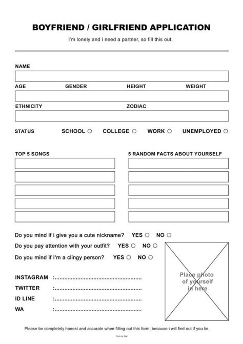 Fillable Form Girlfriend Application